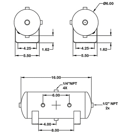 Air Tank 2 Gallon Steel 6 Port